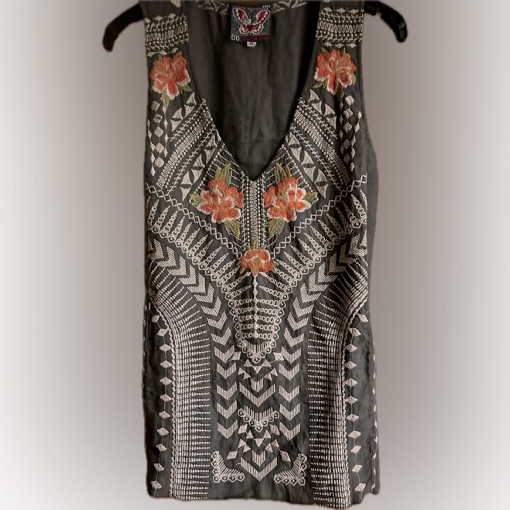 Johnny Was Linen Embroidered Tank